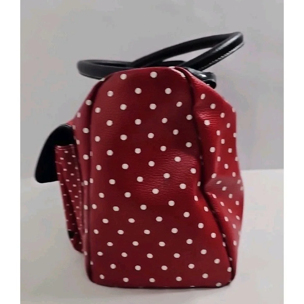 Disney Parks Minnie Mouse Handbag Purse Satchel Red Polka Dots Faux Leather -EUC